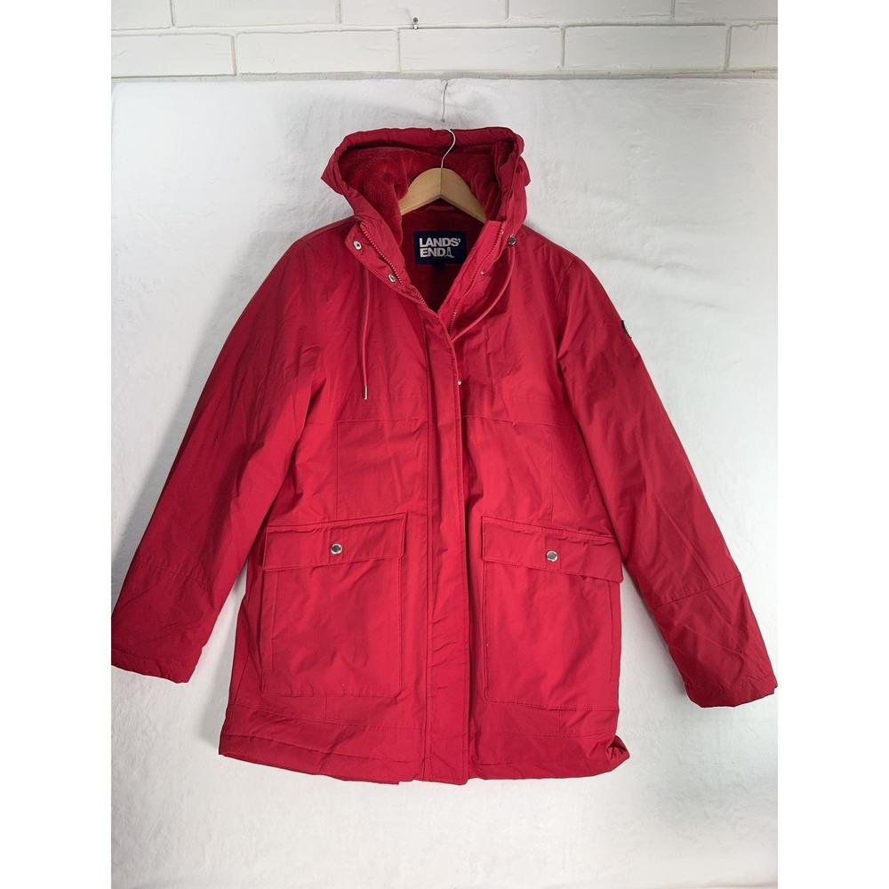 Lands' End Coat Womens Small Red Hooded Insulated Warm Winter Parka Jacket